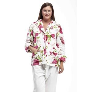 LA CERA Pink Floral Button Up Fleece Bed Jacket  Womens XL cottagecore comfy